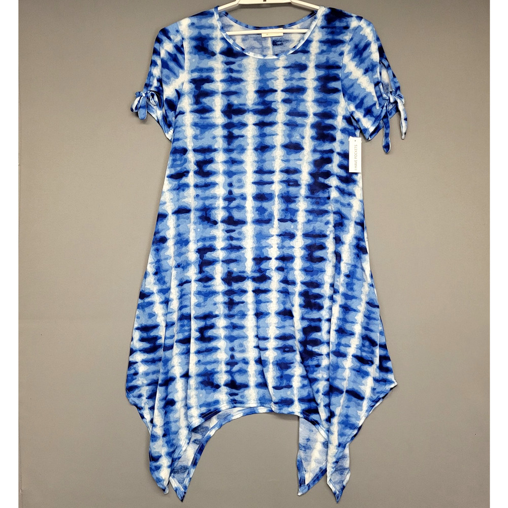 Bobbie Brooks Dress Womens 1X Tie Dye Short Sleeve Handkerchief Hem Pockets